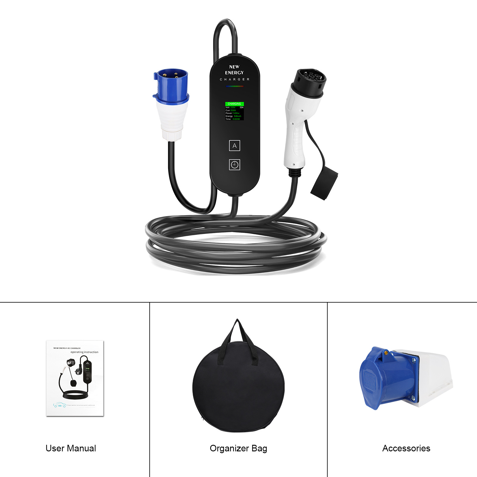 شاحن سيارات كهربائية محمول بقا - مراجعة Portable Ev Charger 32A Type 2 Cee Plug وسعره