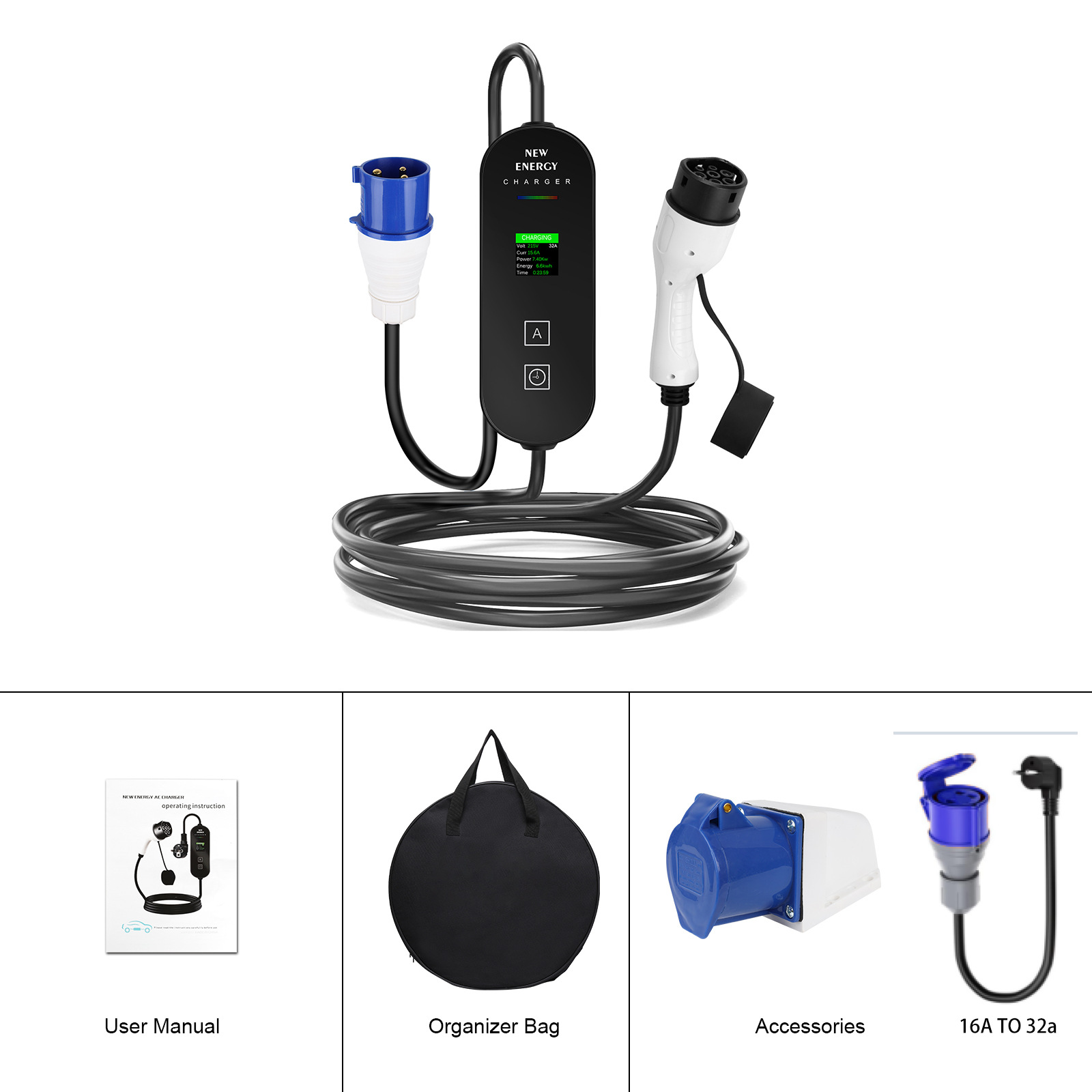 شاحن سيارات كهربائية محمول بقا - مراجعة Portable Ev Charger 32A Type 2 Cee Plug وسعره